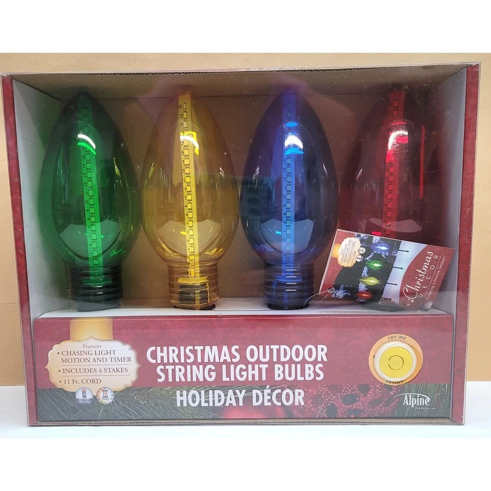 Alpine Christmas Outdoor Jumbo Chasing Light Bulbs 4 Stake Lights LED Multicolor